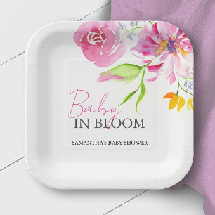 Assiettes En Carton Bébé en fleurs Baby Shower Jetable