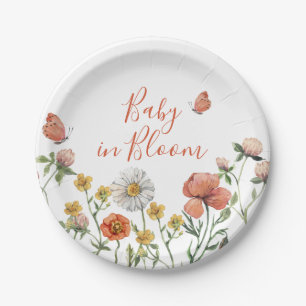 Assiettes En Carton Bébé en fleurs Fête de bébé thème fleurs sauvages