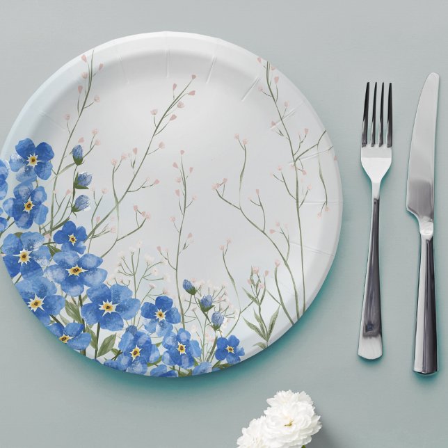 Assiettes En Carton Bébé en fleurs garçon bleu floral printemps douche (Créateur téléchargé)