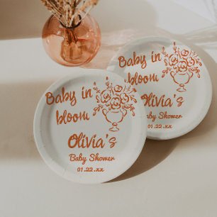 Assiettes En Carton Bébé en fleurs main tiré Baby shower floral