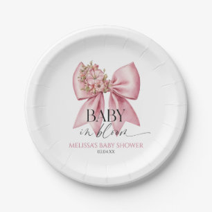 Assiettes En Carton Bébé en fleurs rose noeud floral Baby Shower