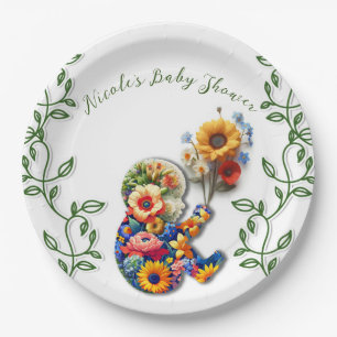 Assiettes En Carton Bébé en fleurs vigne florale bébé Shower
