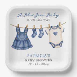 Assiettes En Carton Bébé en Jean Bleu Est En Route Fille Baby Shower