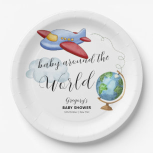 Assiettes En Carton Bébé Fête de Naissance Tour du Monde en Avion