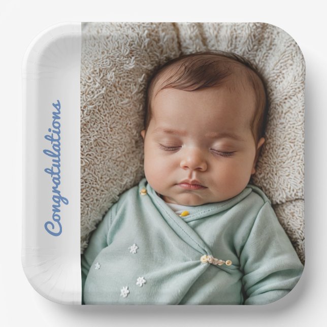 Assiettes En Carton bébé fête photo félicitations sip et voir (Recto)