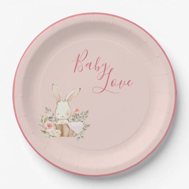 Assiettes En Carton Bébé fille rose mignonne élégant Baby shower Scrip (Devant)