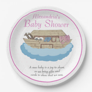 Assiettes En Carton Bébé fille rose Noah's Ark Baby shower Invitation