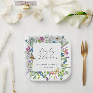 Assiettes En Carton Bébé fleur sauvage dans le Baby shower en fleurs