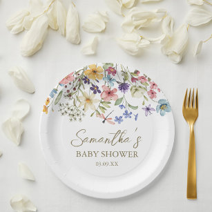 Assiettes En Carton Bébé fleur sauvage dans le Baby shower en fleurs