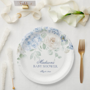 Assiettes En Carton Bébé Floral bleu en Fleur Baby shower Hydrangea