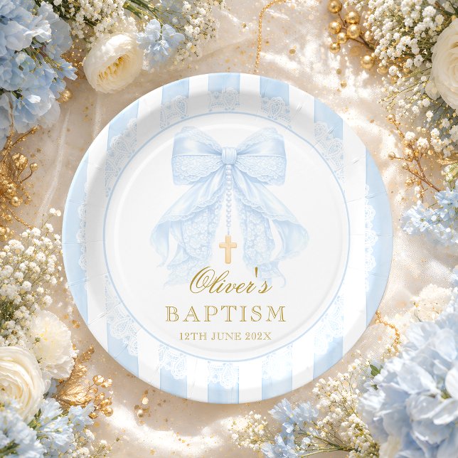 Assiettes En Carton Bébé garçon arc bleu baptême (Créateur téléchargé)