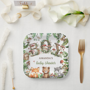 Assiettes En Carton Bébé garçon forêt boisée Baby Shower 