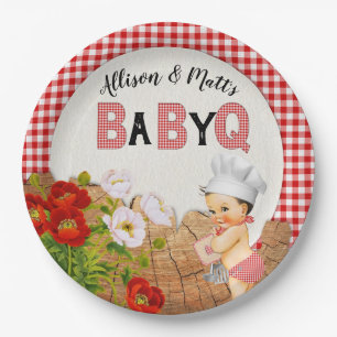 Assiettes En Carton Bébé Garçon Gingham Rouge Baby Q Barbecue