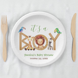 Assiettes En Carton Bébé garçon Jungle Fête Prénatale Animaux de Safar