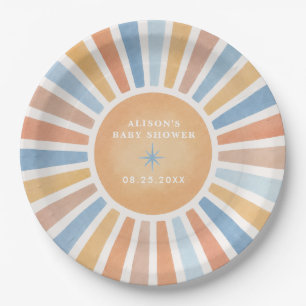 Assiettes En Carton Bébé Garçon Shower Rétro Bohème Soleil
