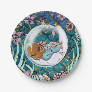Assiettes En Carton Bébé garçon sirène sombre paillettes dorées Shower