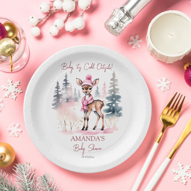 Assiettes En Carton Bébé il fait froid à l'extérieur baby shower bébé  (Baby it's cold outside cute baby deer baby shower tableware personalized party plates template)