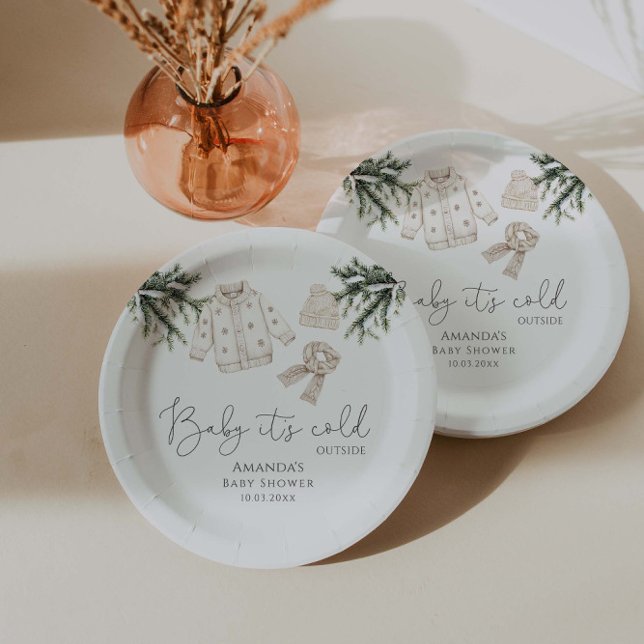Assiettes En Carton Bébé Il fait froid à l'extérieur du Baby shower (Créateur téléchargé)