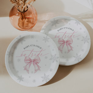 Assiettes En Carton Bébé, il fait froid dehors Arc rose hiver Baby Sho