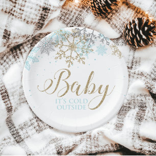 Assiettes En Carton Bébé il fait froid dehors Baby Shower flocon de ne