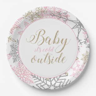 Assiettes En Carton Bébé il fait froid dehors flocon de neige rose et