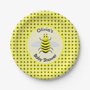 Assiettes En Carton Bébé jaune mignon abeille Baby shower neutre