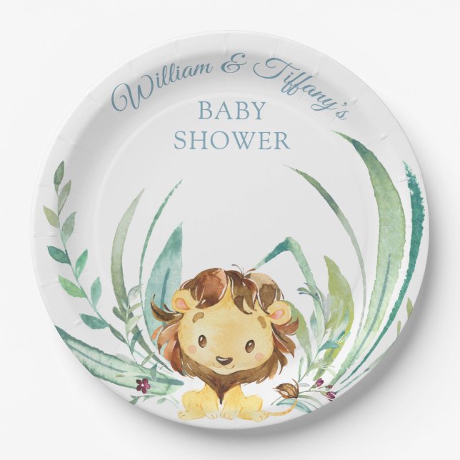 Assiettes En Carton Bébé Lion Cub Dusty Baby shower bleu (Devant)