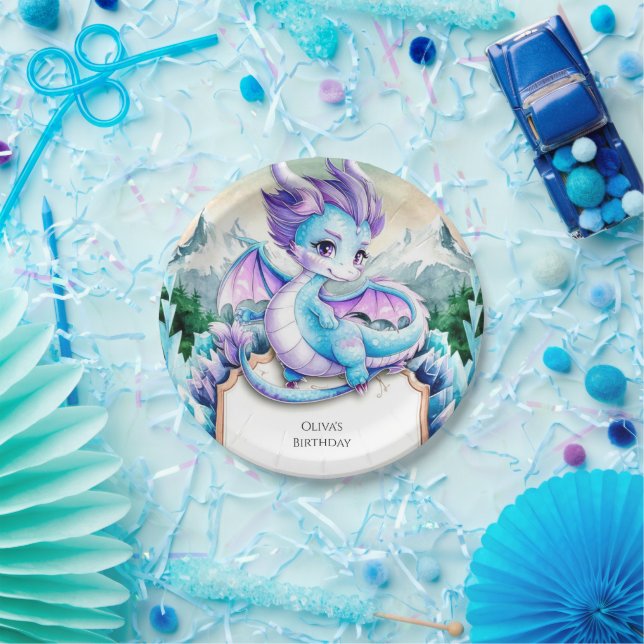 Assiettes En Carton Bébé mignon Dragon de glace Anniversaire (Fête)