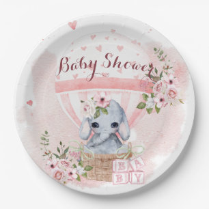Assiettes En Carton Bébé mignon Eléphant Floral Baby shower rose