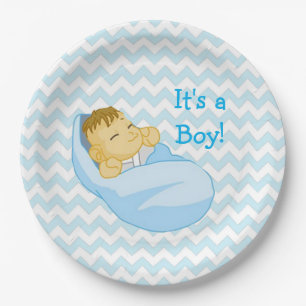 Assiettes En Carton Bébé mignon en bleu, "It's a Boy" Plaque de Baby s