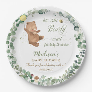 Assiettes En Carton Bébé mignon Ours vert Baby shower neutre genre