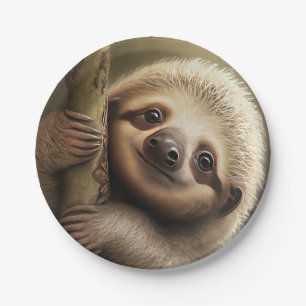 Assiettes En Carton Bébé mignon Sloth Souriant Faune Nature Animal