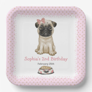 Assiettes En Carton Bébé mignonne Fille Carlin rose Plaques en papier