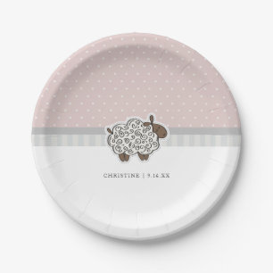 Assiettes En Carton Bébé mouton rose Polka Baby shower point