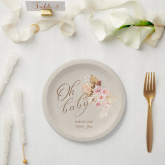 Assiettes En Carton Bébé Neutre Pampas Rose Giraffe Grass