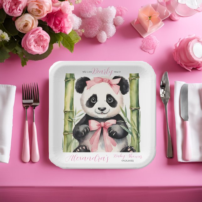 Assiettes En Carton Bébé Panda Ours Bearly Wait Girls Baby shower (Créateur téléchargé)