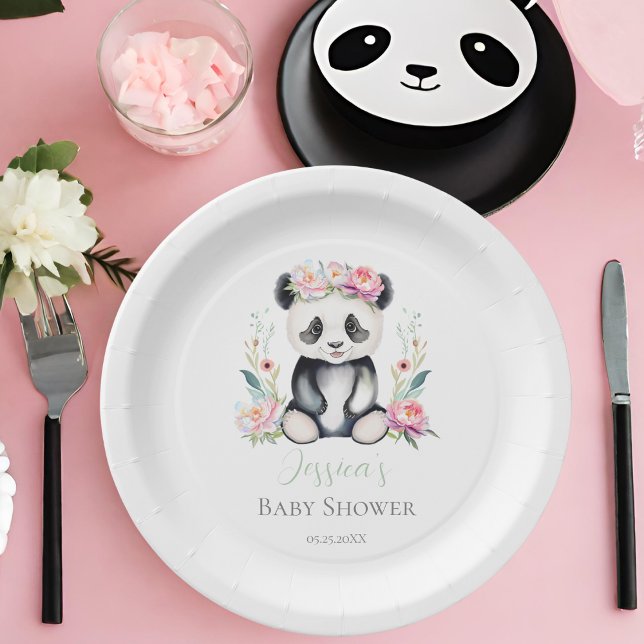 Assiettes En Carton Bébé Panda Peonies Baby shower Jungle (Add charm to your celebration with our Baby Panda Peonies Jungle Paper Plates!)