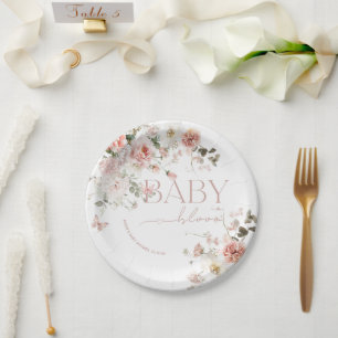 Assiettes En Carton Bébé papillon en fleur Baby shower floral rose