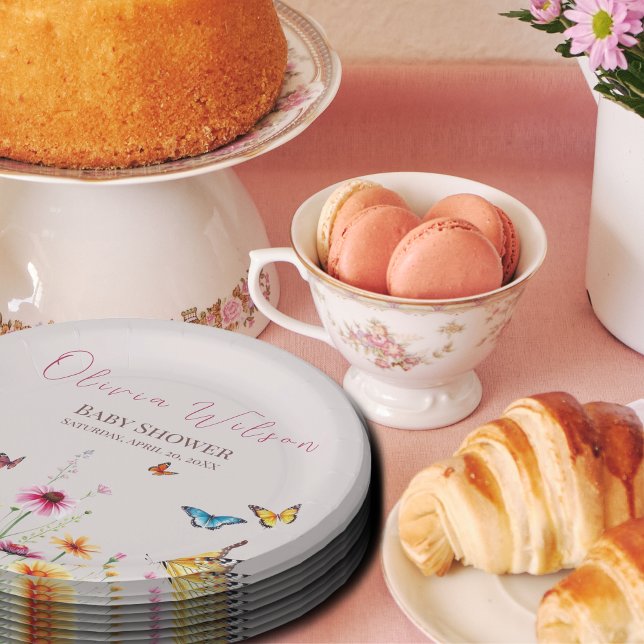Assiettes En Carton Bébé papillon fleur sauvage dans le Baby shower en (Créateur téléchargé)