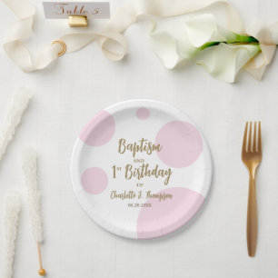Assiettes En Carton Bébé personnalisé Fille rose Baptême & or personna