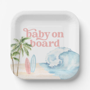 Assiettes En Carton Bébé rose à bord Baby shower de Surf de plage