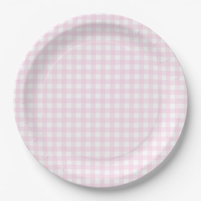 Assiettes En Carton Bébé rose En vichy plaid (Devant)