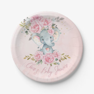Assiettes En Carton Bébé rose floral mignon Eléphants Twins Baby showe