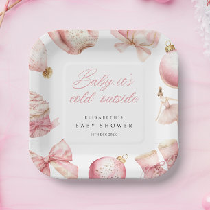 Assiettes En Carton Bébé rose Il fait froid dehors Baby shower