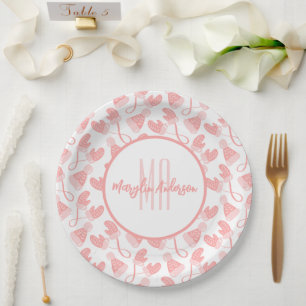 ASSIETTES EN CARTON BÉBÉ ROSE NOËL MITTENS HIVER & MONOGRAMME CASQUETT