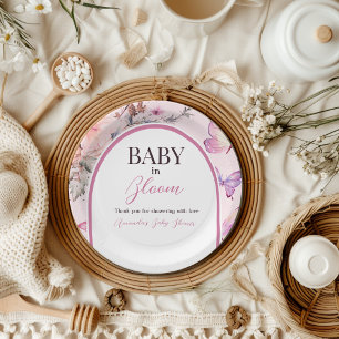 Assiettes En Carton Bébé rose papillon en fleur Baby shower fille