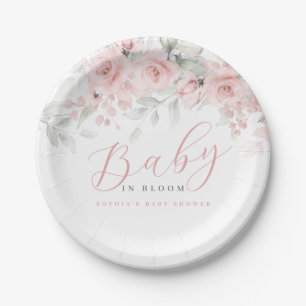 Assiettes En Carton Bébé rose rose florale en fleurs