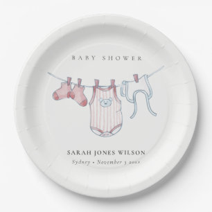 Assiettes En Carton Bébé rose simple mignonne Baby shower de linge