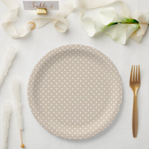 Assiettes En Carton Bébé Shower pois beige et blanc