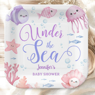 Assiettes En Carton Bébé sous la mer Fille Shower Rose Animaux de l'oc